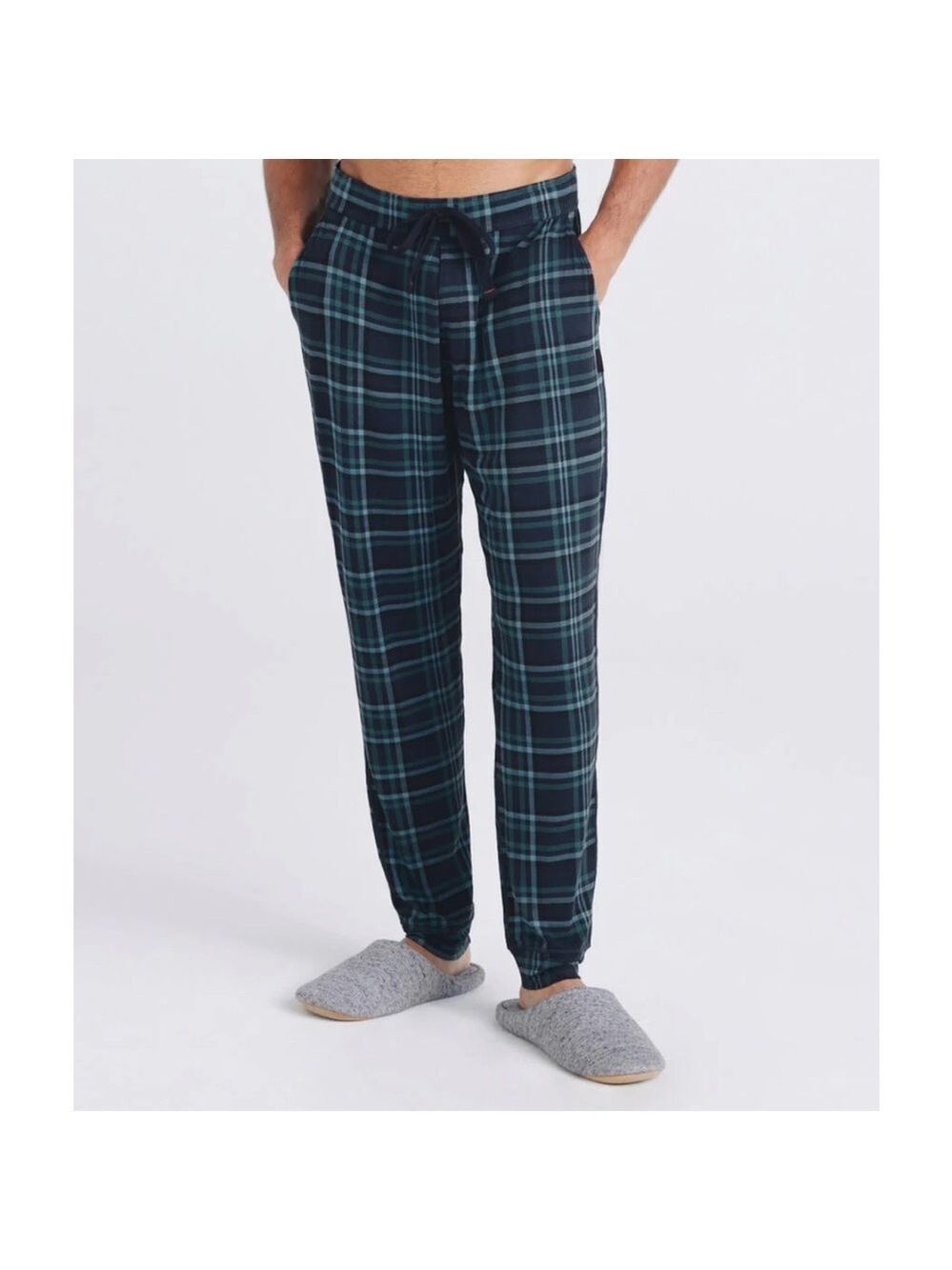 SAXX Snooze Pants Loungewear pajama bottoms drawcord plaid blue size medium